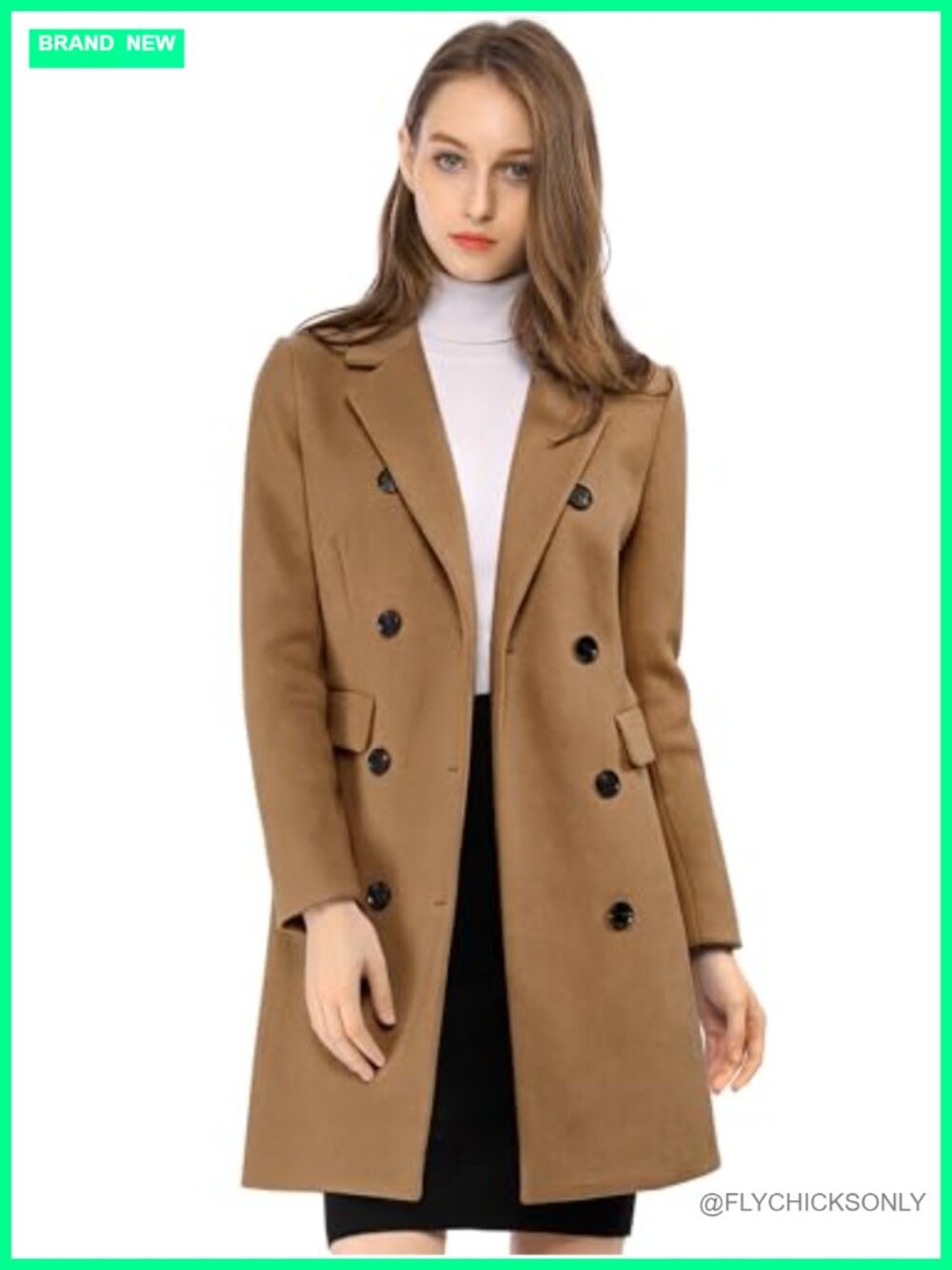 Women's Double Breasted Notched Lapel Longline Trench Peacoat Winter Coat